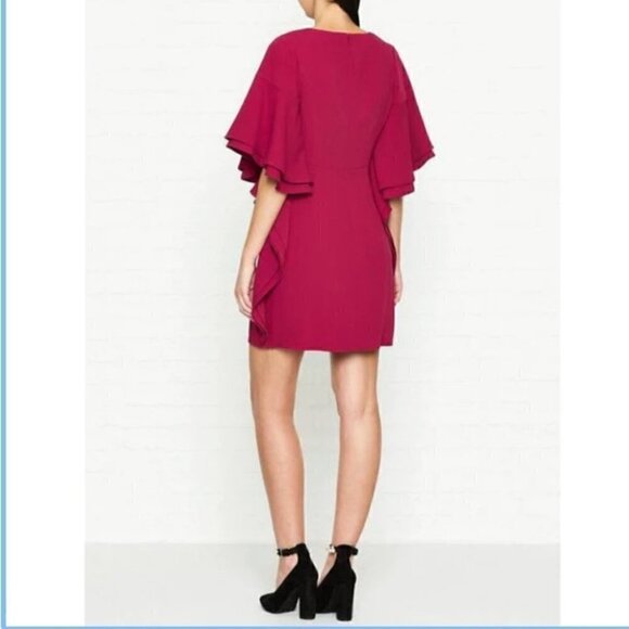 HALSTON Heritage  V-neck Flounce Sleeve Crepe Dress Size 0 - Picture 4 of 17